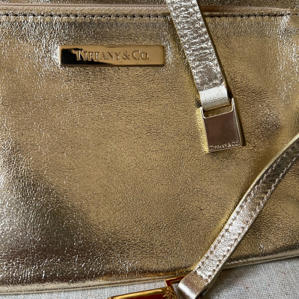 Tiffany Authentic Suede Reversible Tote Bag Metallic Gold X Beige - Picture 12 of 13